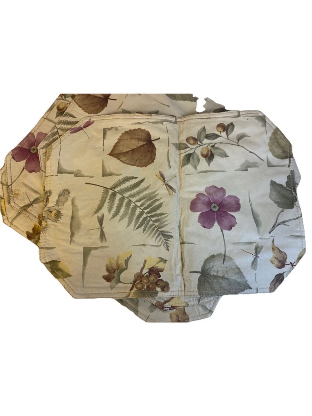 Fabric Oil Cloth Leaves / Floral Reversible Placemats Wipe Clean Lot 4